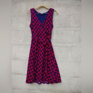MIX Pink and navy diamond wrap style circle dress sleeveless midi size M